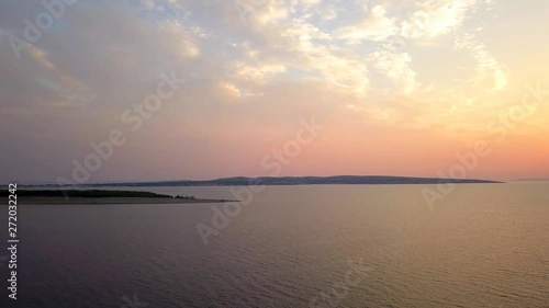 Wallpaper Mural Panoramic view of high flying drone showing burning sky at golden hour of sunset over island Pasman and mainland in background. Torontodigital.ca