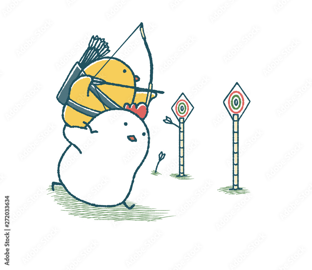 ゆるいにわとりとひよこのやぶさめ Stock イラスト Adobe Stock