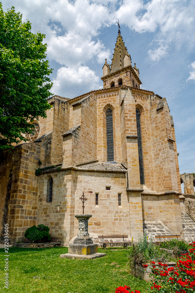 Church of Saint Andrew in the French village square of Alet les Bains in Aude,  France