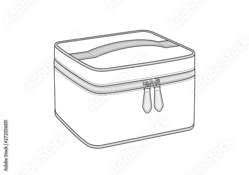 cosmetic bag with double slider zipper, zip pouch vector illustration sketch template