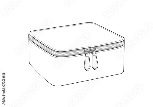 cosmetic bag with double slider zipper, zip pouch vector illustration sketch template