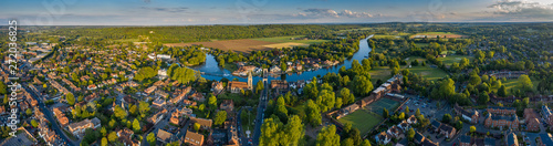 Aerial panoramic view of the beautiful town of Marlow  situated on the river Thames in Buckinghamshire  UK