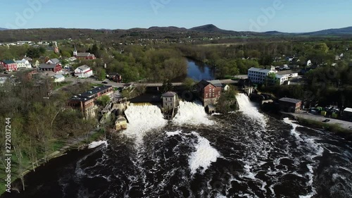 Town of Vergennes in Vermont, panning aerial photo