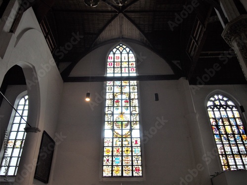 a stained glass window of  Great Church  of Edam  the Netherlands