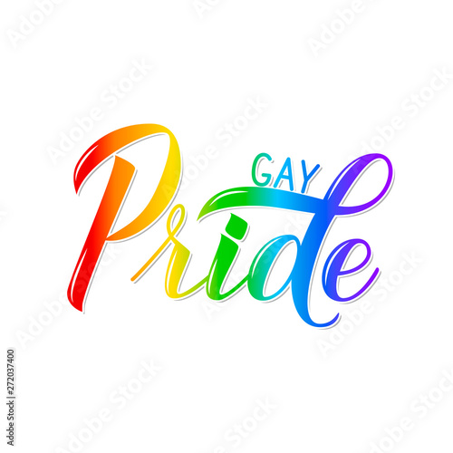 Gay Pride 3d lettering colors of the rainbow isolated on white. Pride Day,  Month, parade concept. LGBT rights slogan. Easy to edit vector template for poster, banner, t-shot, flyer, sticker, badge.