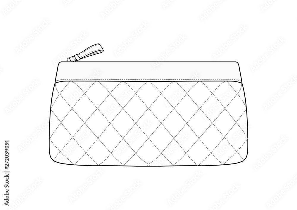 Quilted cosmetic bag, diamond stitching pattern zipped makeup bag, daily zip pouch vector