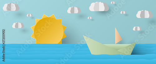 Ship in the sea waves.paper cut