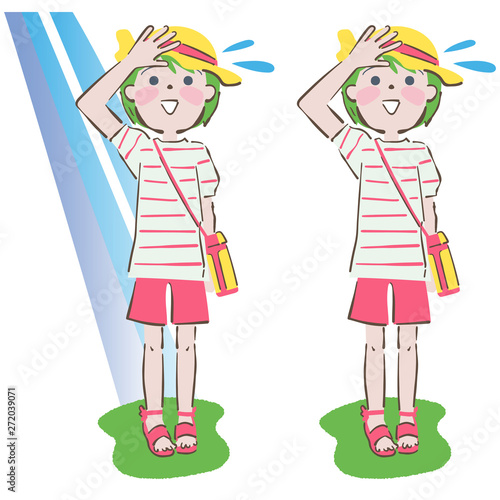 熱中症 太陽の日差しを遮る少女 イラスト Stock イラスト Adobe Stock