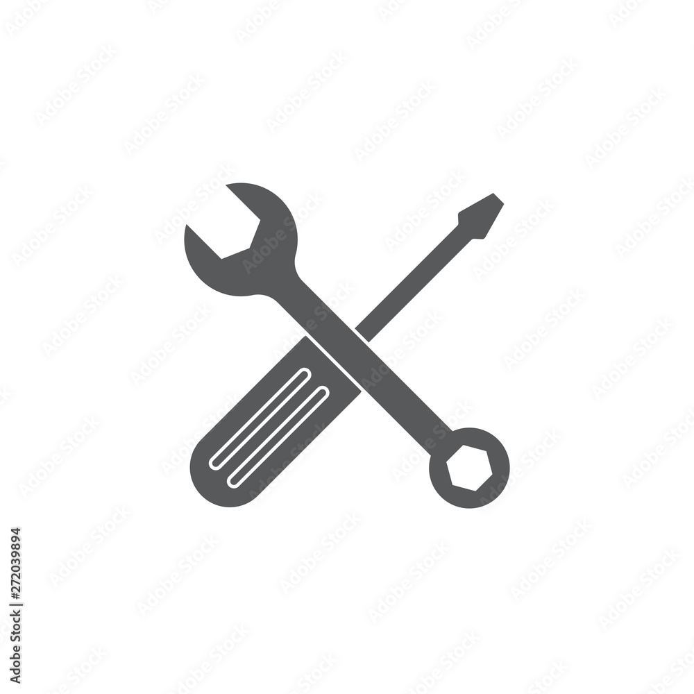 Wrench and screwdriver vector icon, isolated on white background Wrench and screwdriver vector icon, isolated on white background