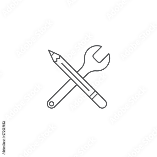 Wrench and pencil vector icon concept, isolated on white background