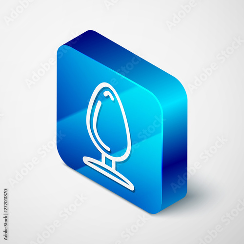 Isometric Anal plug icon isolated on white background. Butt plug sign. Fetish accessory. Sex toy for men and woman. Blue square button. Vector Illustration