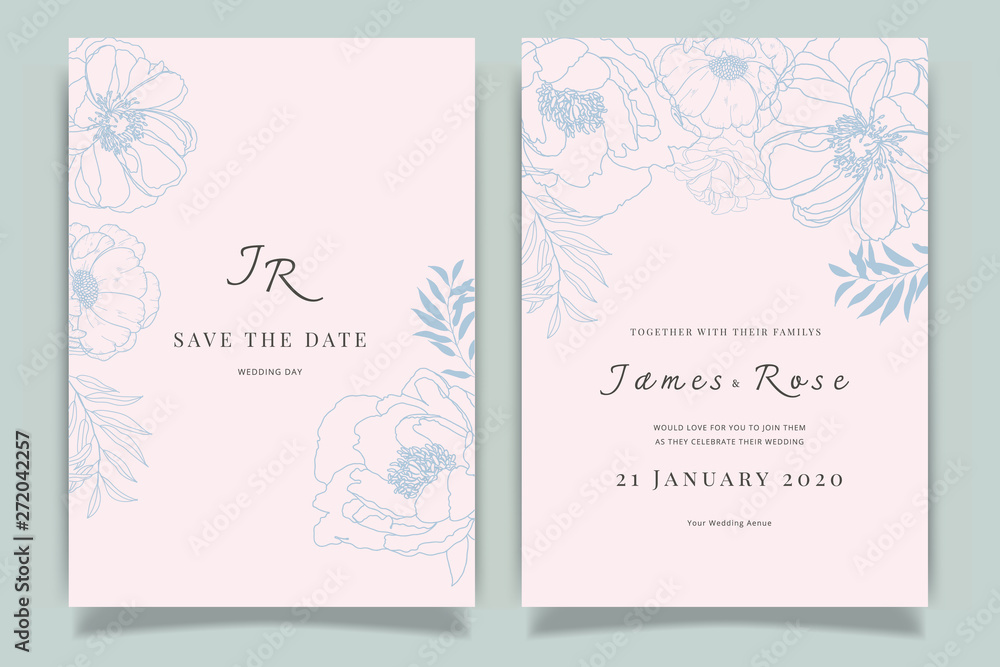 Wedding Invitation, floral invite thank you, rsvp modern card Design in white rose with red berry and leaf greenery  branches decorative Vector elegant rustic template