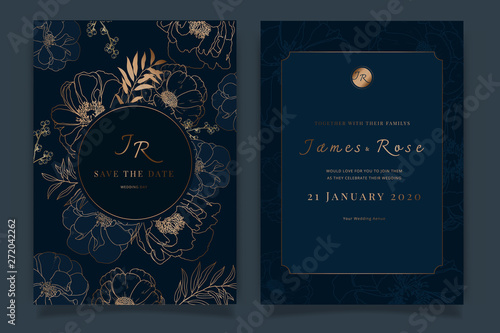 Wedding Invitation, floral invite thank you, rsvp modern card Design in white rose with red berry and leaf greenery  branches decorative Vector elegant rustic template