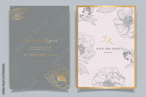 Wedding Invitation, floral invite thank you, rsvp modern card Design in white rose with red berry and leaf greenery  branches decorative Vector elegant rustic template