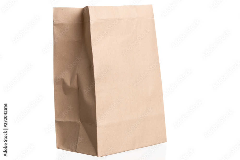 simple brown paper bag for lunch or food on white background simple brown paper bag for lunch or food on white background
