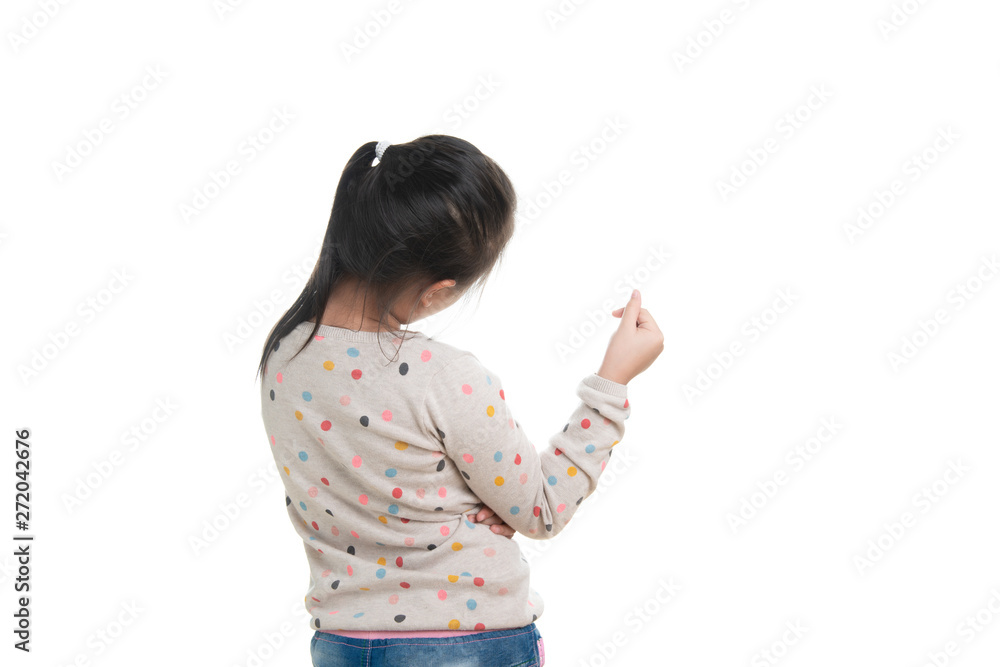 Cute kid southeast asian girl age 7 years in acting isolated on white Cute kid southeast asian girl age 7 years in acting isolated on white