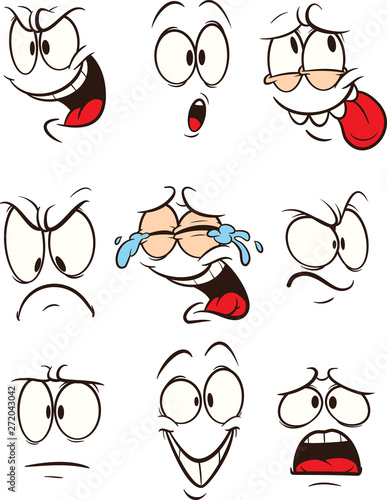 Funny cartoon faces with different expressions clip art. Vector illustration. Some elements on separate layers. 