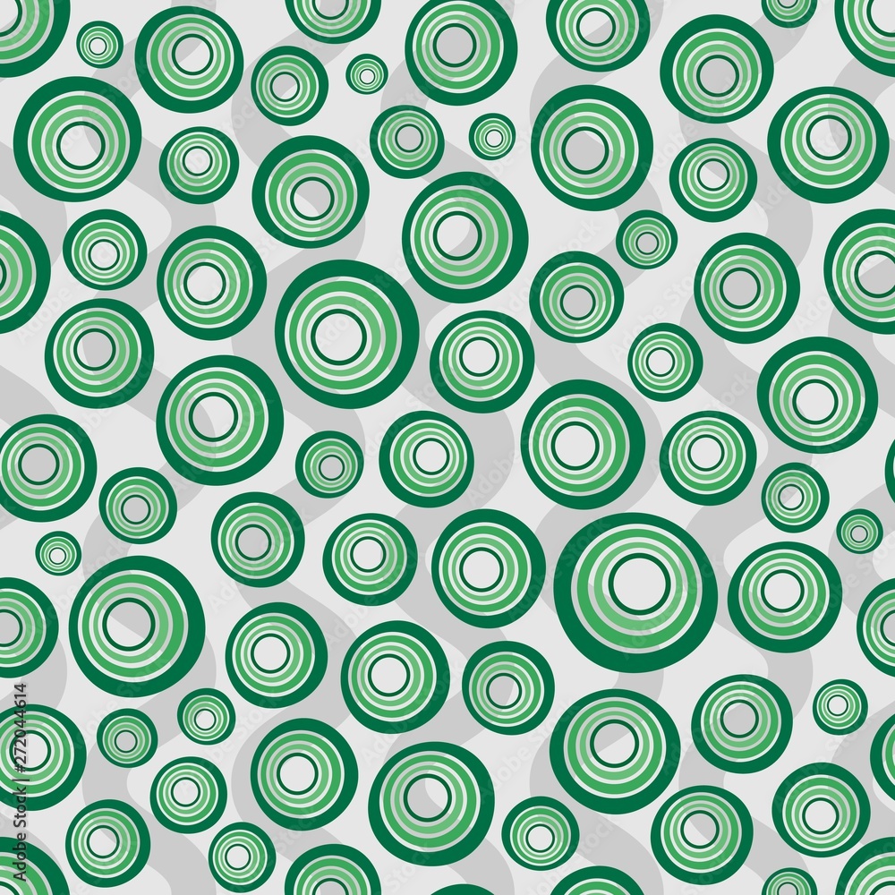 Seamless background of concentric circles in neon green colors on gray