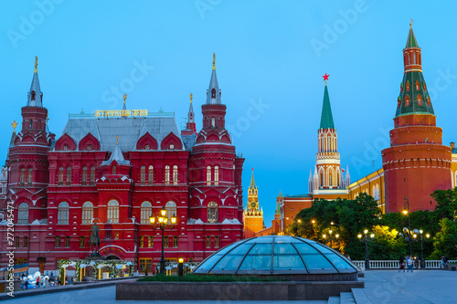 Manezhnaya square, Moscow, Russia - May, 20, 2019: Manezhnaya square in Moscow at sunset