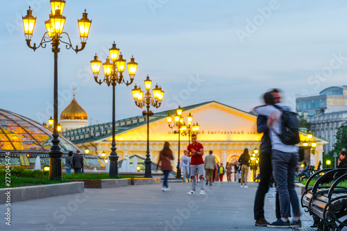 Manezhnaya square, Moscow, Russia - May, 20, 2019: Manezhnaya square in Moscow at sunset