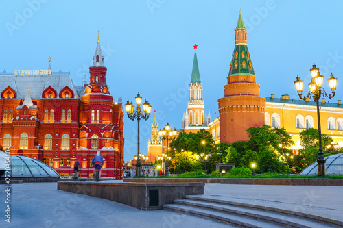 Manezhnaya square, Moscow, Russia - May, 20, 2019: Manezhnaya square in Moscow at sunset