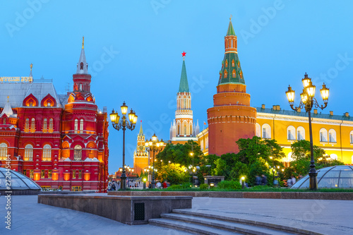 Manezhnaya square, Moscow, Russia - May, 20, 2019: Manezhnaya square in Moscow at sunset
