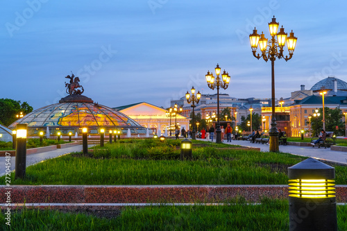 Manezhnaya square, Moscow, Russia - May, 20, 2019: Manezhnaya square in Moscow at sunset