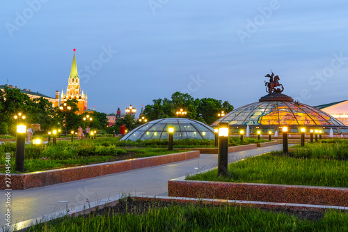 Manezhnaya square, Moscow, Russia - May, 20, 2019: Manezhnaya square in Moscow at sunset
