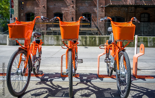 Parking for public bicycle rental for cycling enthusiasts among tourists and locals in the city