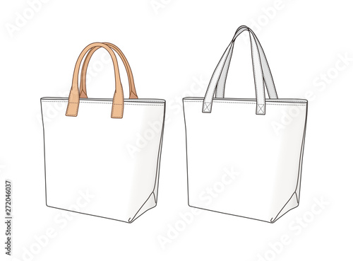shopping bags with different handles, vector illustration flat sketch template isolated on white background