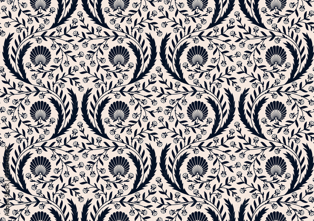 seamless vector retro pattern with floral ornament. seamless template in swatch panel. design for packaging, textile, print