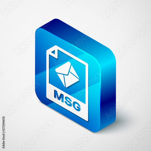 Isometric MSG file document icon. Download msg button icon isolated on white background. MSG file symbol. Blue square button. Vector Illustration
