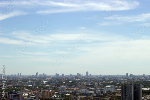 panorama view Bangkok city landscape from high building on day light. Bangkok is capital city of Thailand. © Yanukit