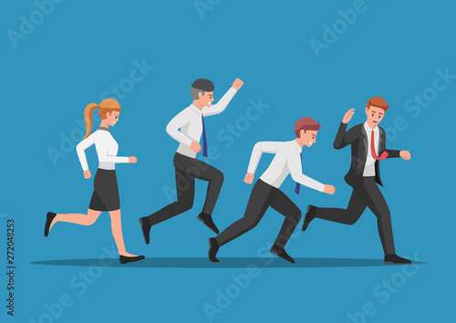 Business team run follow leader