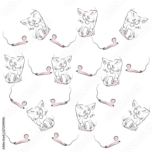 Fototapeta Naklejka Na Ścianę i Meble -  seamless cat pattern with pink mouse on white background