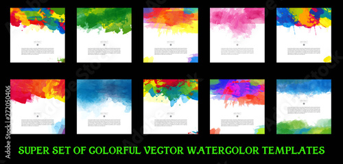 Big set of bright colorful vector watercolor background for poster  brochure or flyer
