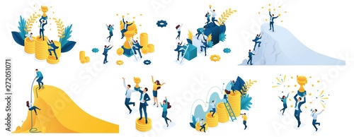 Foto Isometric set of concepts on the theme of success, winning a prize, winning a vi