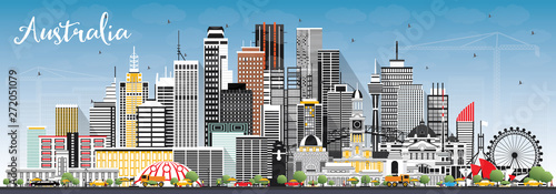 Australia City Skyline with Gray Buildings and Blue Sky.