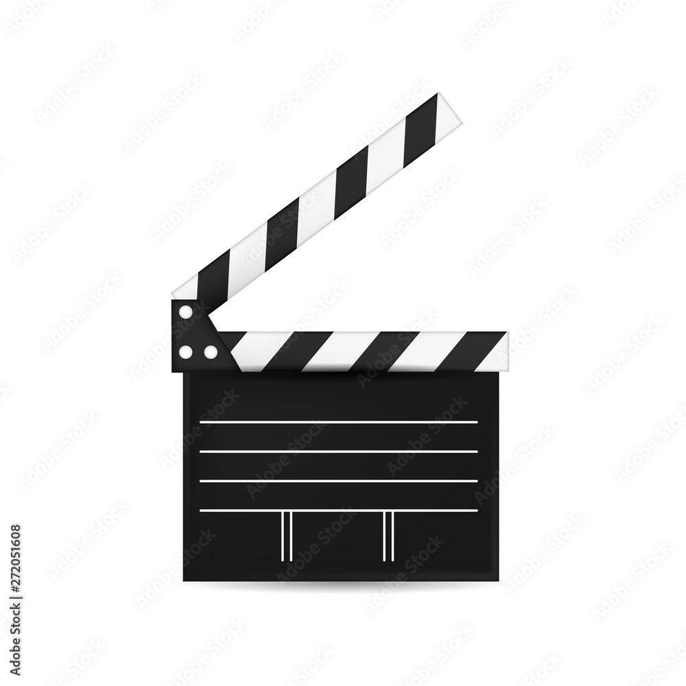 Obraz premium Creative vector illustration of 3d realistic movie clapper board. Art design cinema slate board template.