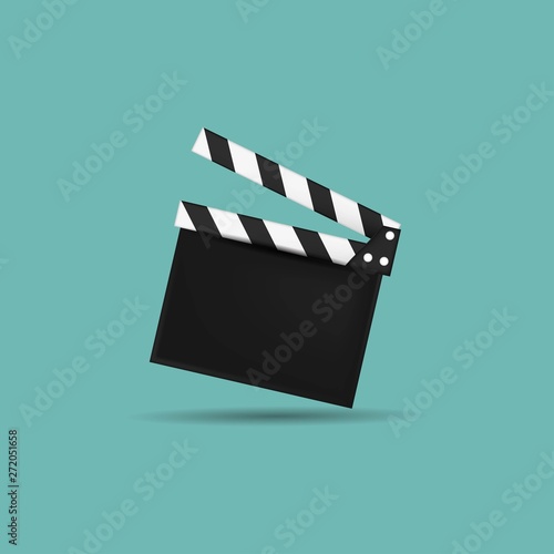 Creative vector illustration of 3d realistic movie clapper board. Art design cinema slate board template.