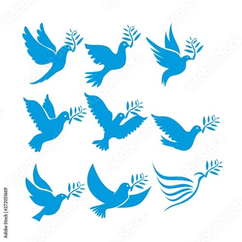 Set of flying birds sign isolated on white.