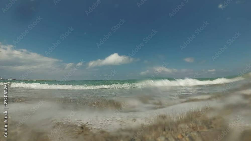 custom made wallpaper toronto digitalSea wave, surf and sandy beach. Sea coast underwater video shooting.