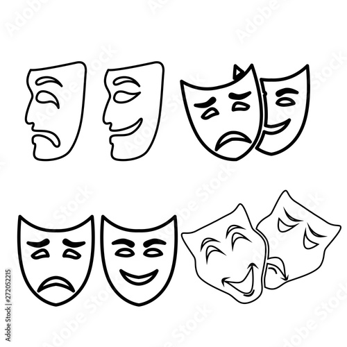 Theatrical masks set isolated on white background