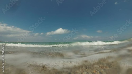 Wallpaper Mural Sea wave, surf and sandy beach. Sea coast underwater video shooting. Torontodigital.ca