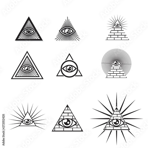 Egyptian pyramids icon set in flat and line style