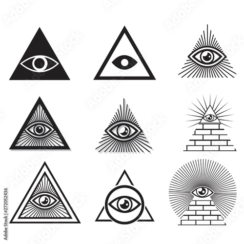 Egyptian pyramids icon set in flat and line style