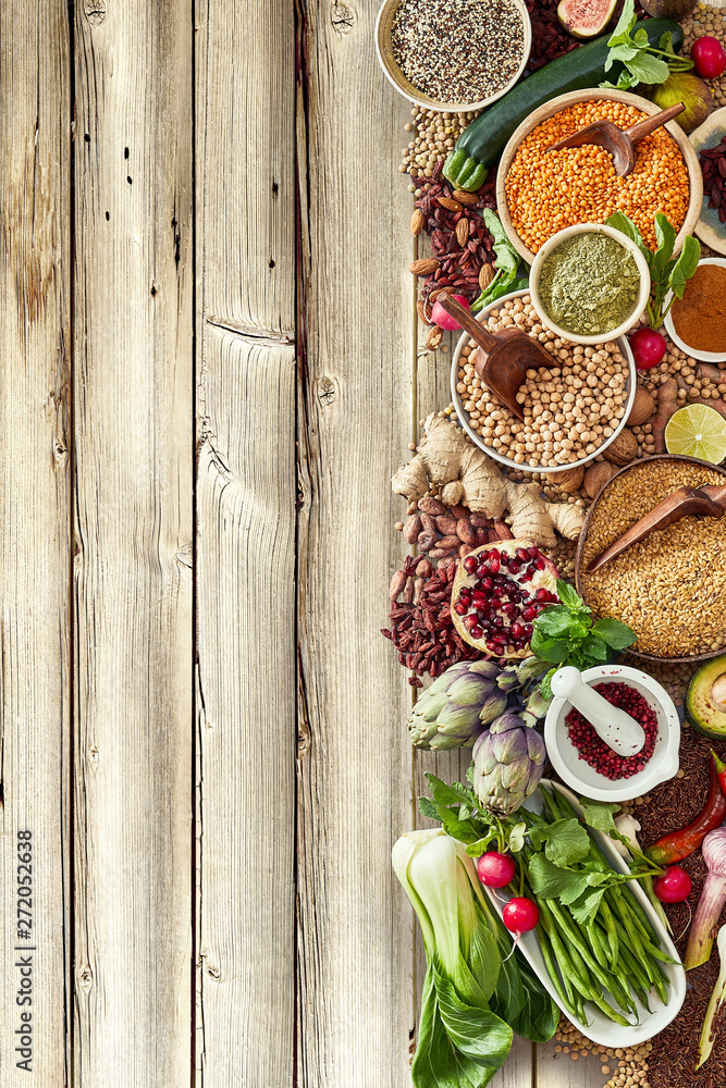 Selection of fresh and dried vegetables with fruit Selection of fresh and dried vegetables with fruit