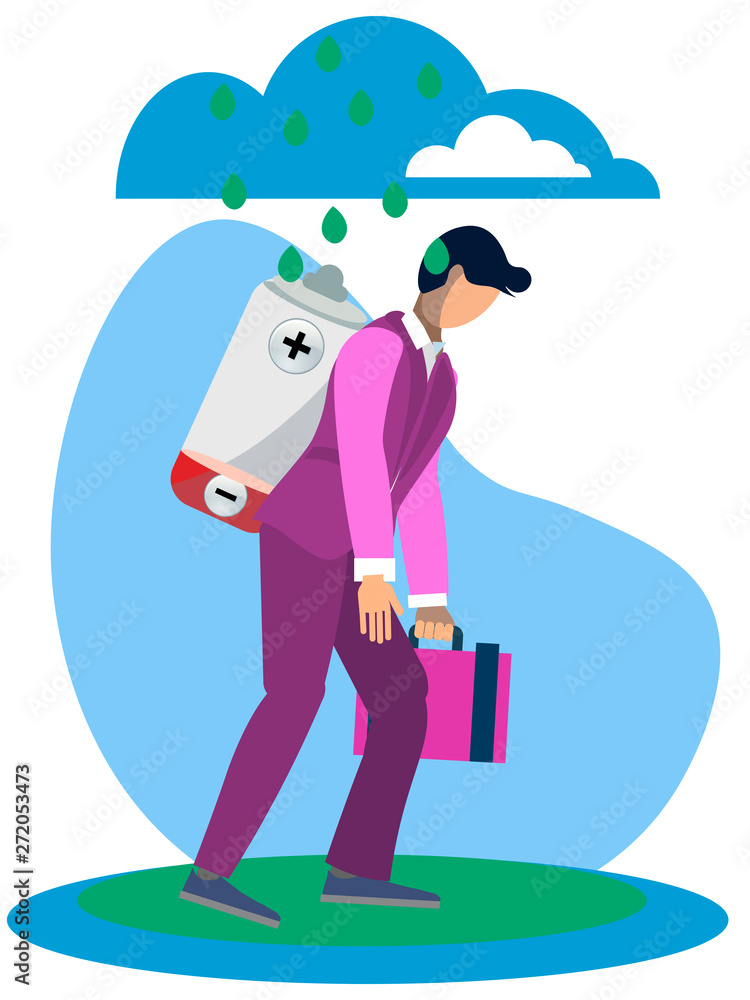 Metaphor of man fatigue, businessman overwork in minimalist style. Cartoon Raster Metaphor of man fatigue, businessman overwork in minimalist style. Cartoon Raster