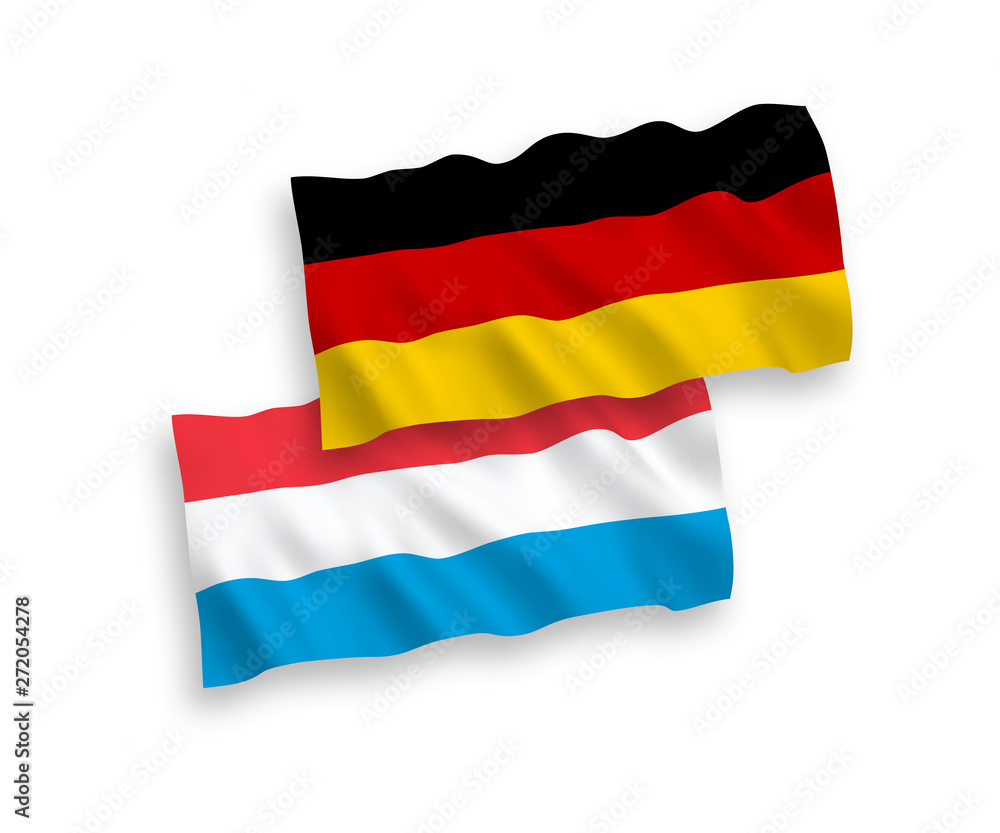 National vector fabric wave flags of Germany and Luxembourg isolated on white background. 1 to 2 proportion. National vector fabric wave flags of Germany and Luxembourg isolated on white background. 1 to 2 proportion.
