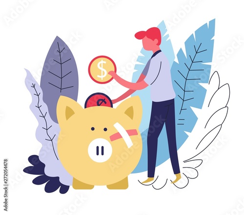 Individual medical insurance abstract concept man and money pig